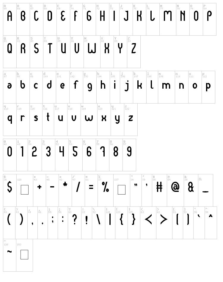 Dear Baby font map